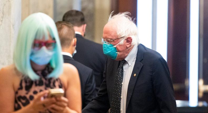 Sens. Kyrsten Sinema and Bernie Sanders at the Capitol on July 29, 2020.