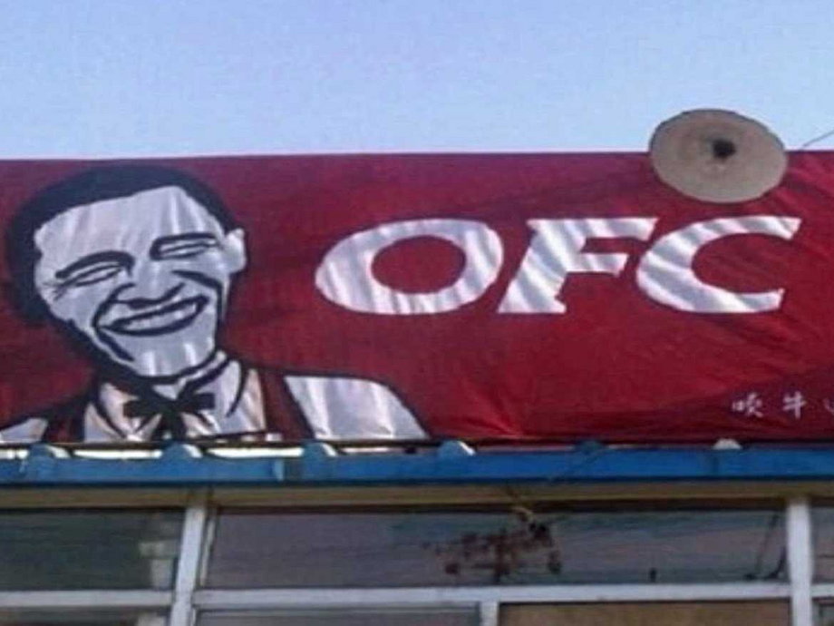 One of the many Chinese rips-offs of KFC was Beijing's Obama Fried Chicken. However the shop took down the sign in 2011 after facing pressure from local authorities.