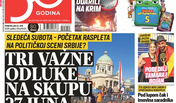 Blic naslovna strana za 22.6.