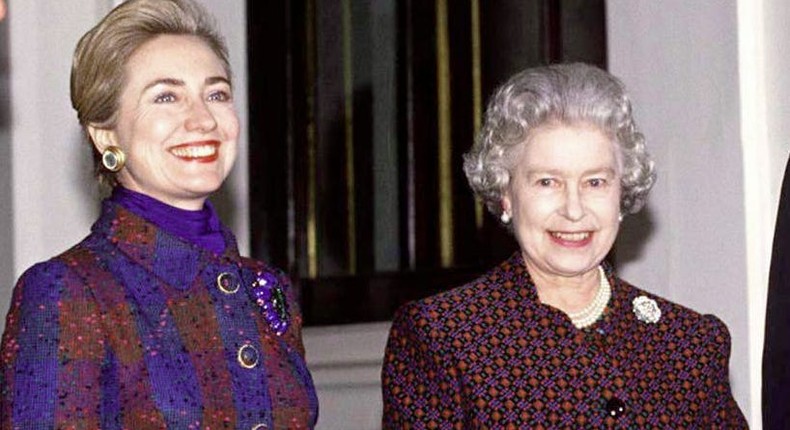 The Queen And Prince Philip With President Bill Clinton And His Wife Hillary At Buckingham Palace.