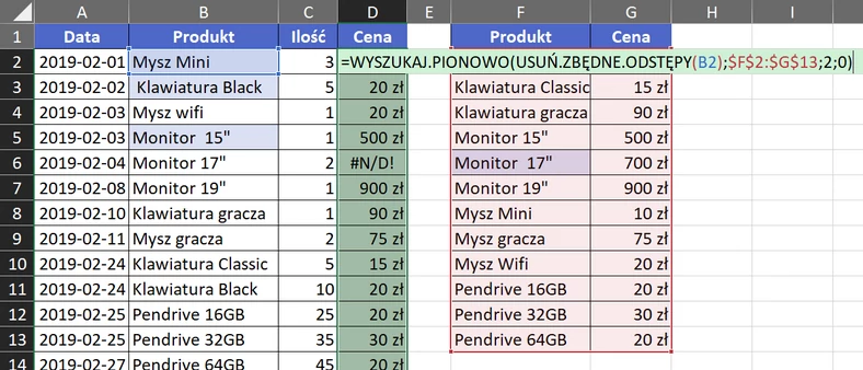 4.6  Poprawione wyniki wyszukiwania dzięki funkcji USUŃ.ZBĘDNE.ODSTĘPY