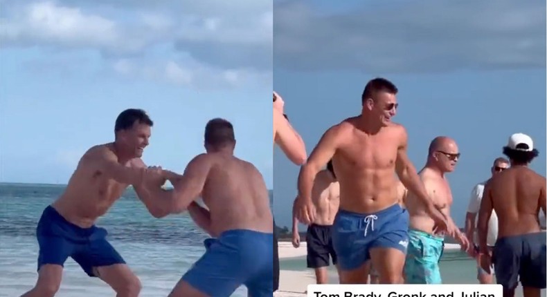 Tom Brady, Rob Gronkowski, and Julian Edelman enjoy a bit of beach volleyball.@camillekostek / Instagram