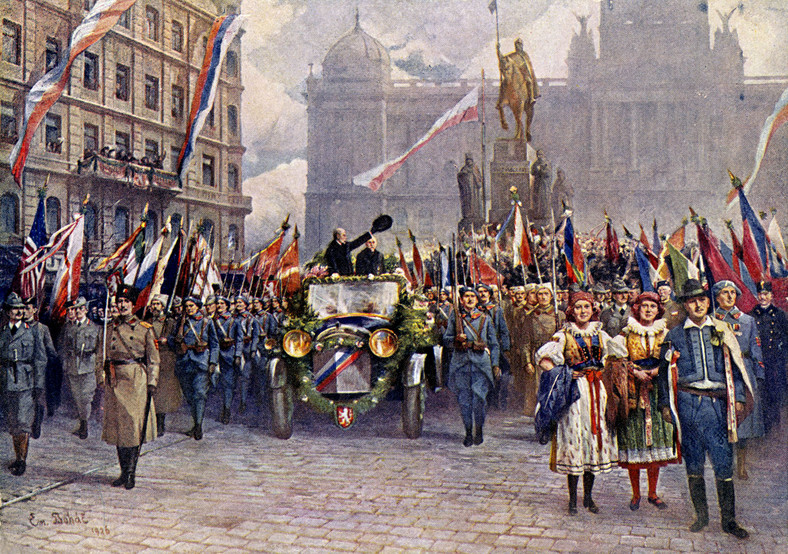 Przyszły pierwszy prezydent Czechosłowacji Tomas Masaryk wjeżdża do Pragi, listopad 1918 r. 