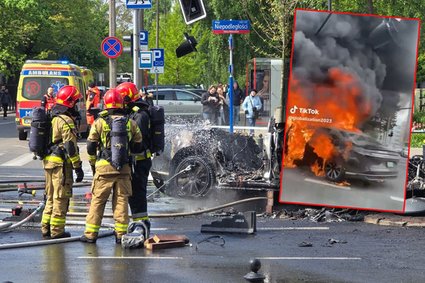 Samochód elektryczny za milion doszczętnie spłonął w centrum Warszawy