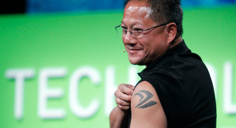 Nvidia founder, president and CEO Jensen Huang displays his tattoo.Robert Galbraith/Reuters