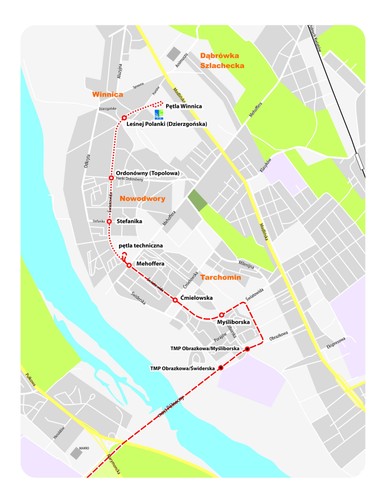 Tramwaj na Tarchomin, mapa przystanków