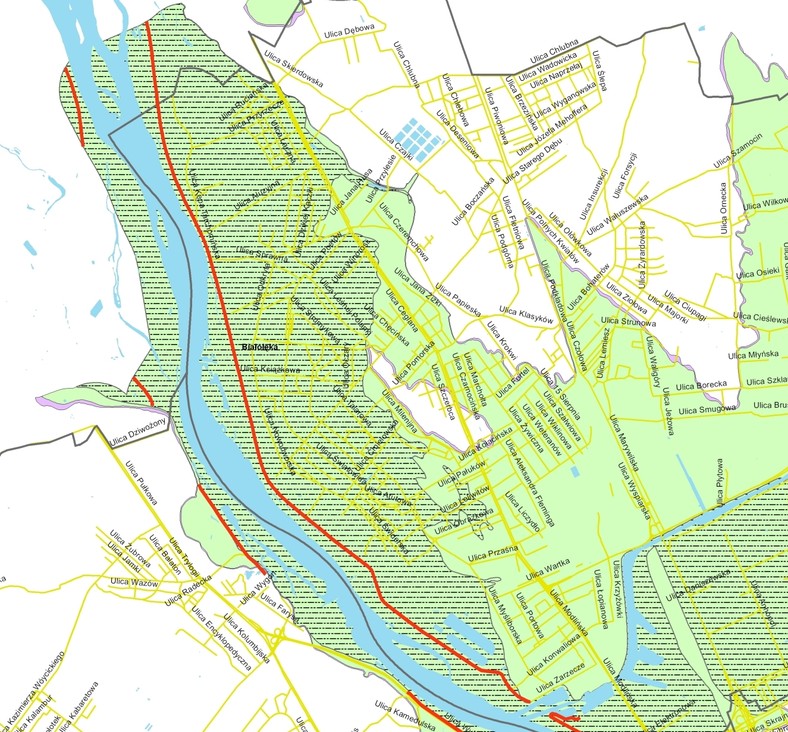 Mapa terenów zalewowych w Warszawie - północ, źródło: Urząd Miasta Stołecznego Warszawy