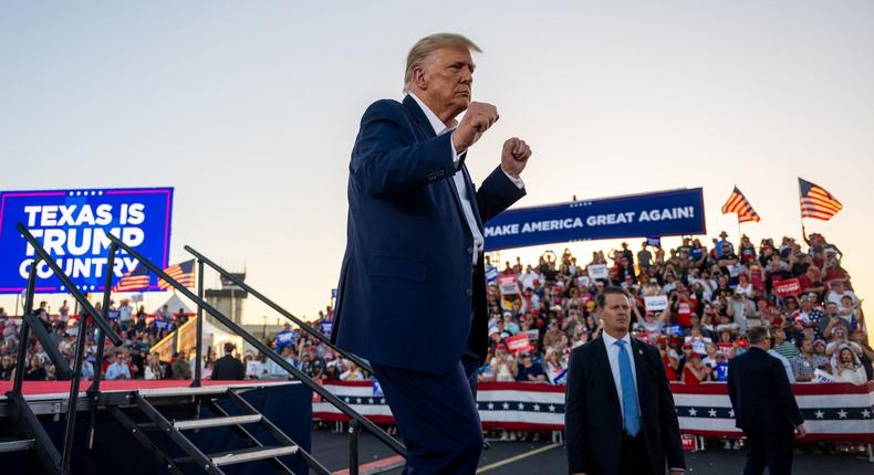 Former President Donald Trump dances after speaking at a rally on March 25, 2023 in Waco, Texas.Brandon Bell/Getty Images