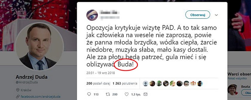 Kolejna wpadka Dudy na Twitterze. Do krytyków: „Buda”!