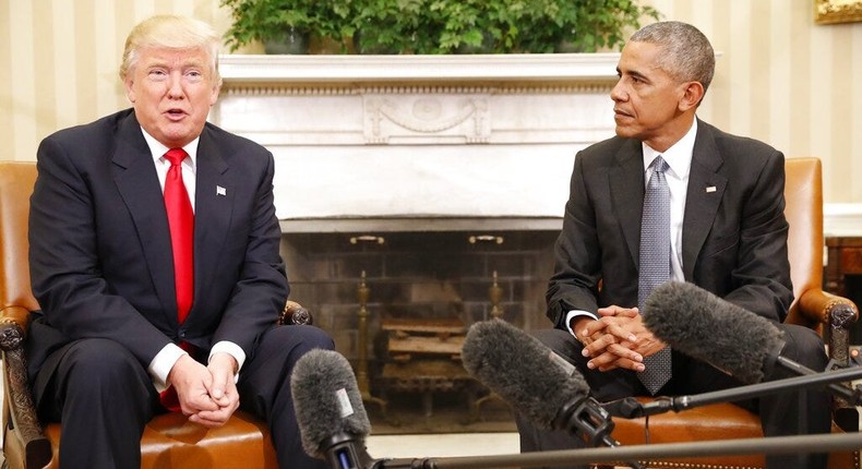 President Barack Obama meets with President-elect Donald Trump in the Oval Office of the White House on November 10, 2016.