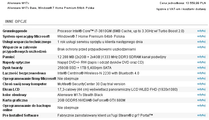 13,5 tys. zł to dopiero początek, bo do powyższej konfiguracji można dodać choćby napęd Blu-ray, ekran 120-hercowy i mocniejszy procesor, a wtedy cena może wzrosnąć do ponad 17 tys. zł!