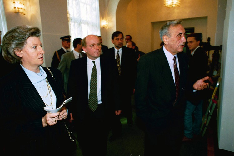 Posiedzenie Sejmu II kadencji Tadeusz Mazowiecki, Jan Maria Rokita i Hanna Suchocka