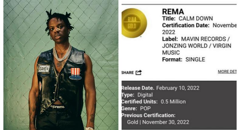 Rema's 'Calm Down' gets RIAA Gold Certification