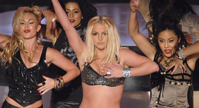 Britney Spears performs Gimme More at the 2007 Video Music Awards.Michael Caulfield / WireImage