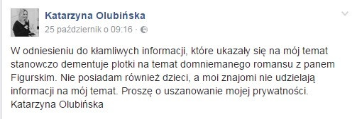 Katarzyna Olubińska - oświadczenie na Facebooku