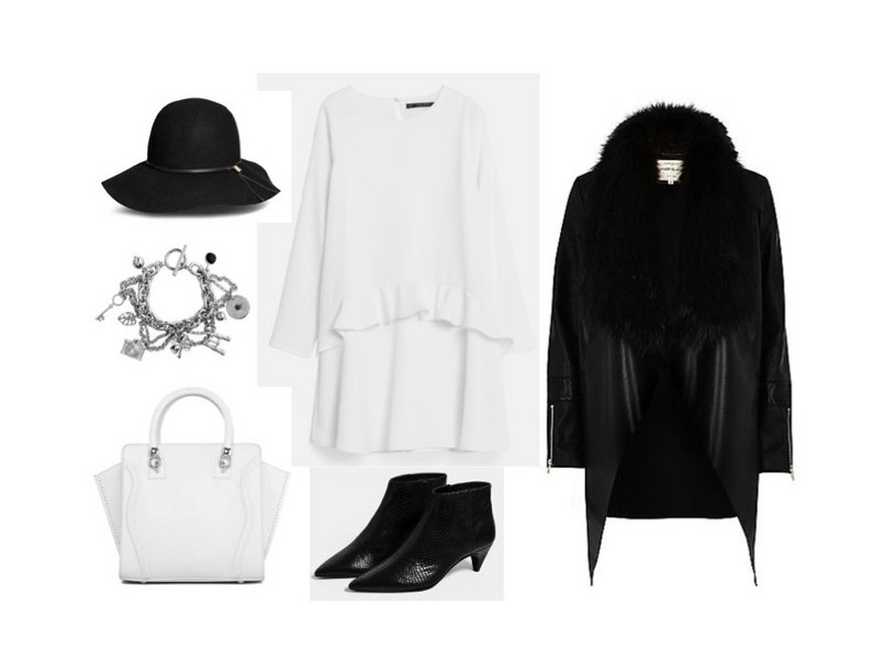 Płaszcz: River Island; sukienka: Zara, kapelusz: H&M; torba: TK Maxx; bransoletka: H&M; buty: Zara.