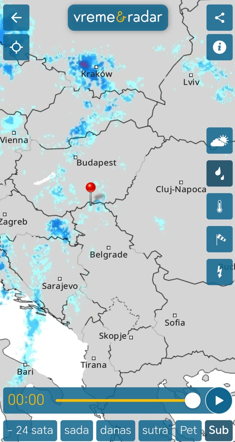 Trenutni kišni radar u noći između subote i nedelje