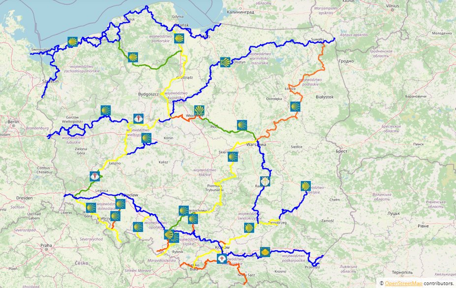 Szlaki św. Jakuba w Polsce źródło: Camino.net.pl