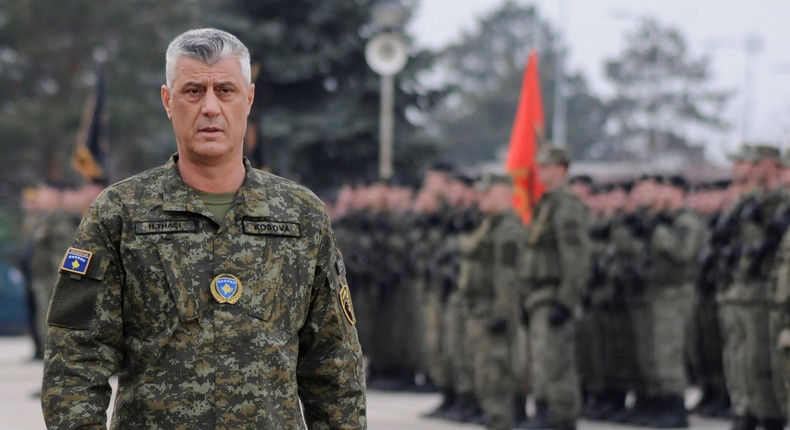 FILE PHOTO: Kosovo's President Hashim Thai attends a ceremony of security forces a day before parliament's vote on whether to form a national army, in Pristina, Kosovo, December 13, 2018. REUTERS/Laura Hasani/File Photo