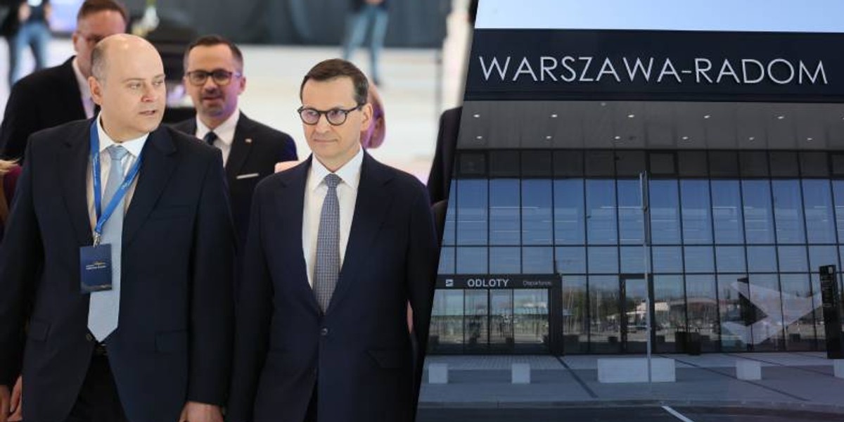 Premier Mateusz Morawiecki (fot. PAP/Mateusz Marek) podczas oficjalnego otwarcia lotniska Warszawa-Radom. 27 kwietnia 2023 r.