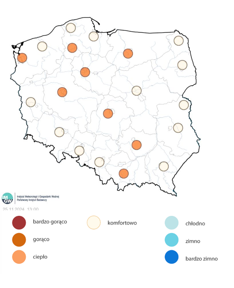 Dzięki słońcu i wysokiej temperaturze przeważać będzie odczucie komfortu termicznego i ciepła