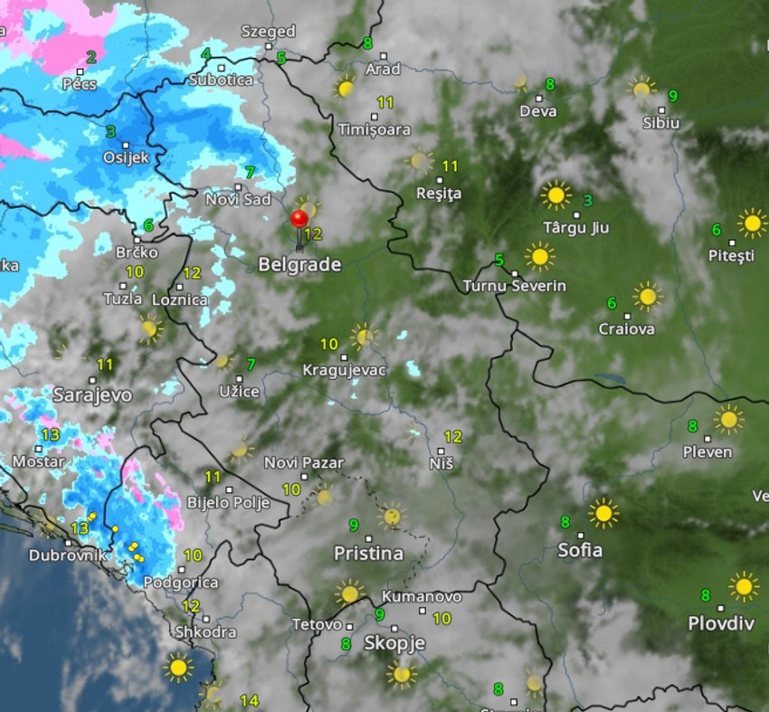 Oblaci nad Srbijom u 12 sati