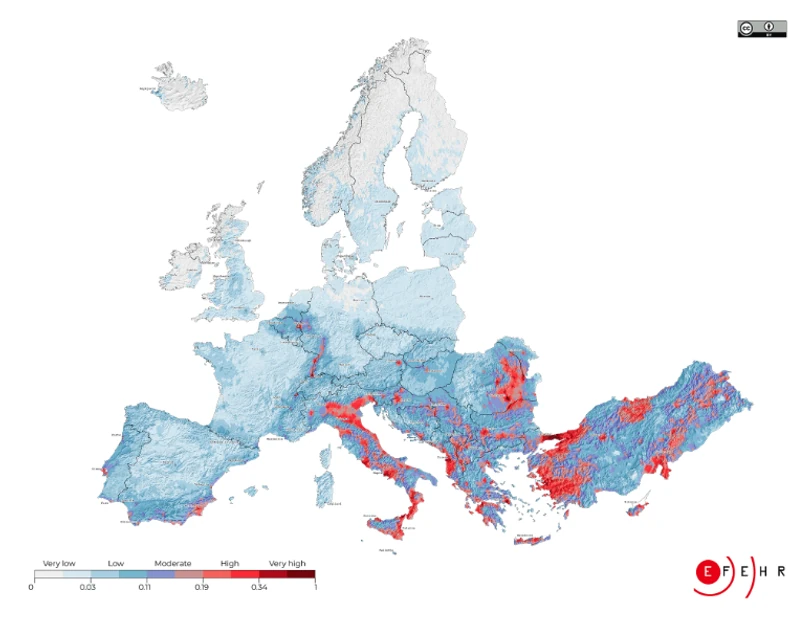 Mapa opasnosti od zemljotresa u Evropi