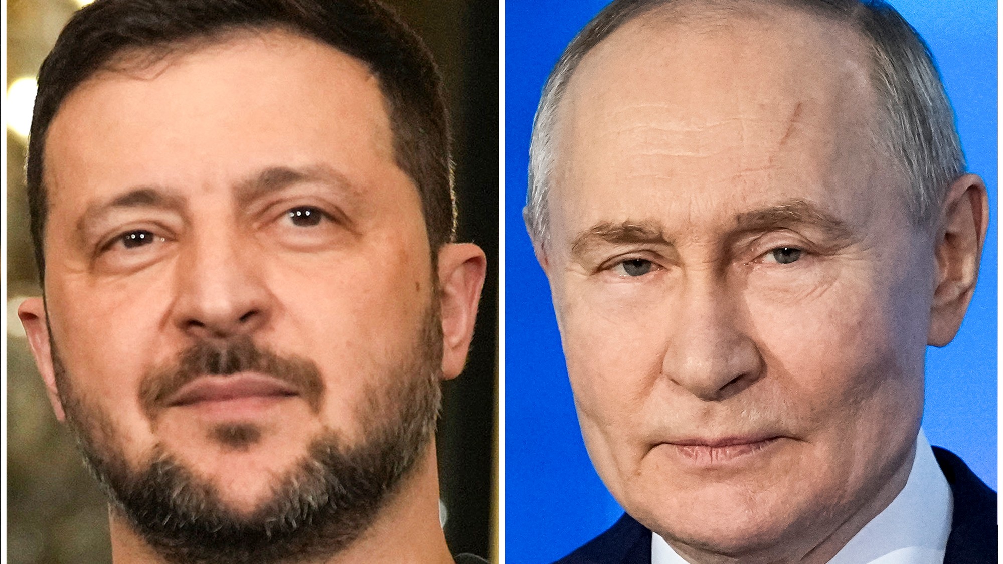 Ukrajinský prezident Volodymyr Zelenskyj a ruský prezident Vladimir Putin.