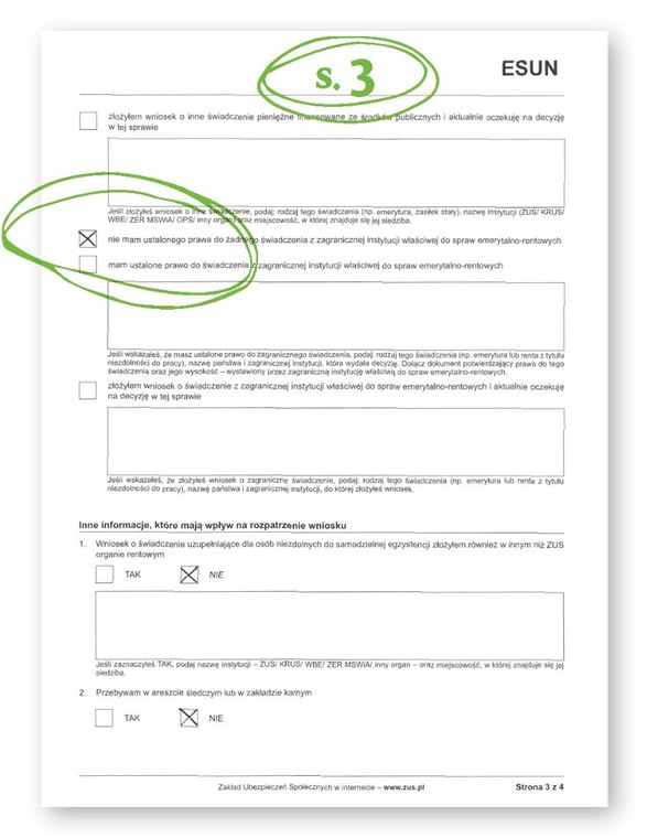 Jak wypełnić wniosek o świadczenie uzupełniające dla osób niezdolnych do samodzielnej egzystencji str.3