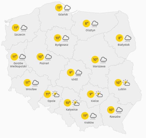 Prognoza maksymalnej temperatury we wtorek 4 maja