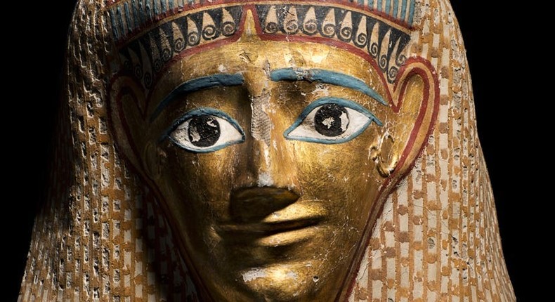 A gilded mummy mask from Hawara, part of the Manchester Museum collection.Manchester Museum/Julia Thorne