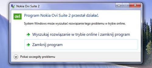 Niestety takie rzeczy też się zdarzają. Nokia musi dopracować pakiet Ovi Suite dla Windows pod kątem lepszej współpracy z N8. Na razie bywa różnie, smartfon podpięty pod USB potrafi się "wykrzaczyć"