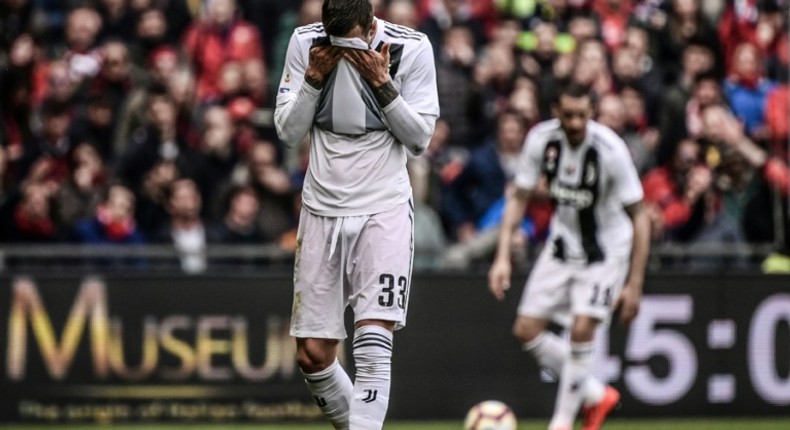 Juventus forward Federico Bernardeschi reacts after his side's first Serie A defeat of the season to Genoa