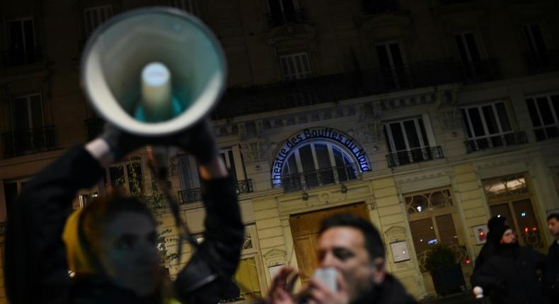 Protesters were demonstrating outside the theatre against Macron's reforms