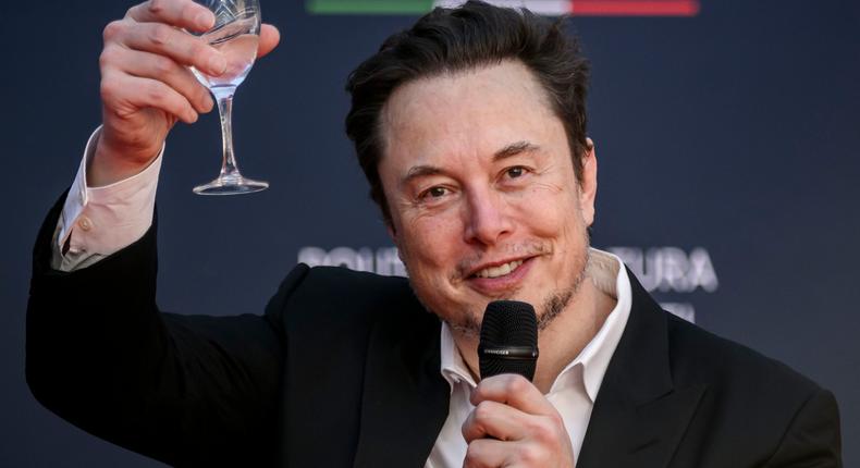 Elon Musk speaking at a political convention organized by Italy's right-wing governing party on December 15, 2023.Antonio Masiello/Getty