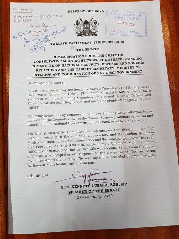 Letter of Approval from Senate Speaker Kenneth Lusaka (Twitter) 