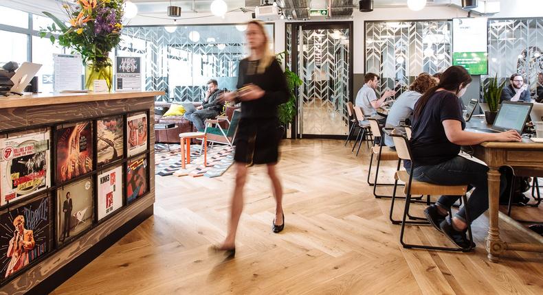 The reception area at WeWork's SoHo-Sheraton House location in London.