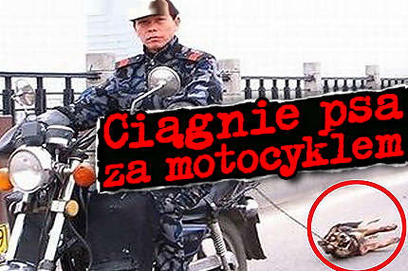 Ciągnie psa za motocyklem