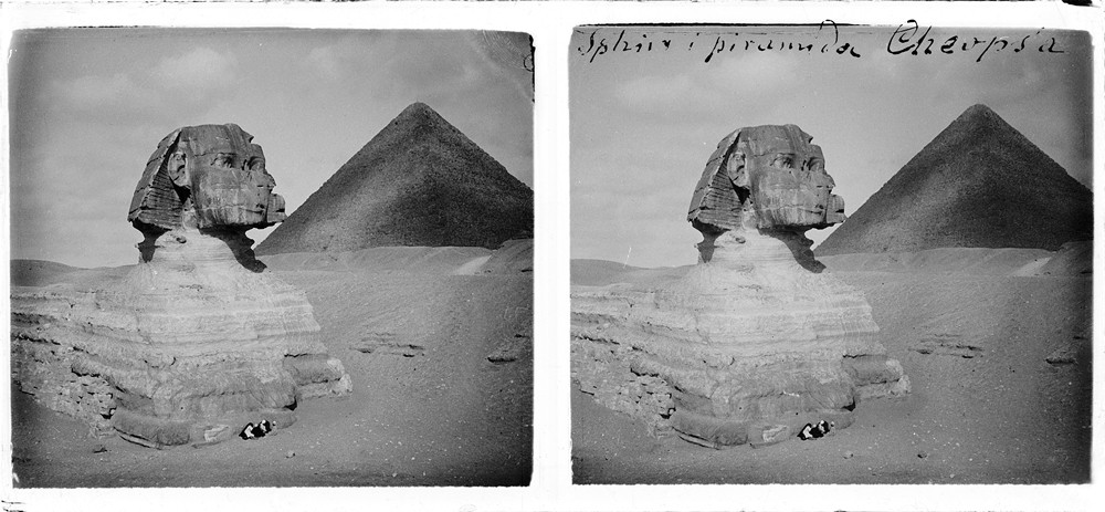 Sfinks i piramida Cheopsa, Giza, luty 1911