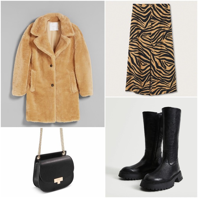 Čizme i suknja „Mango“, kaput „Bershka“, tašna „Nine West“