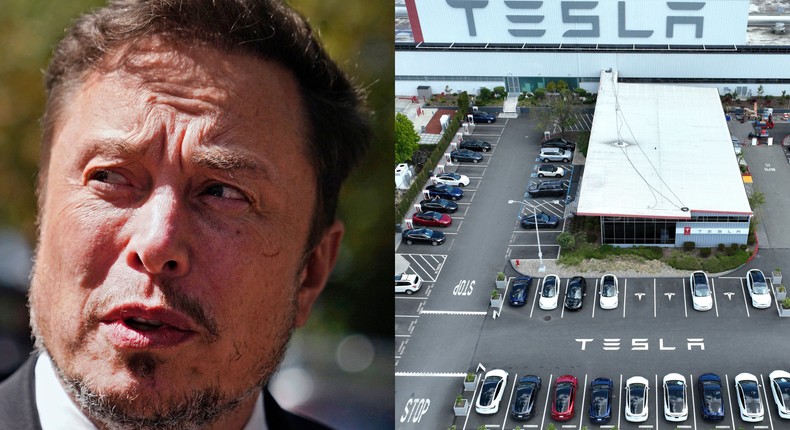 Tesla CEO Elon Musk and the Tesla factory in Fremont, California.Nathan Howard and Justin Sullivan via Getty Images