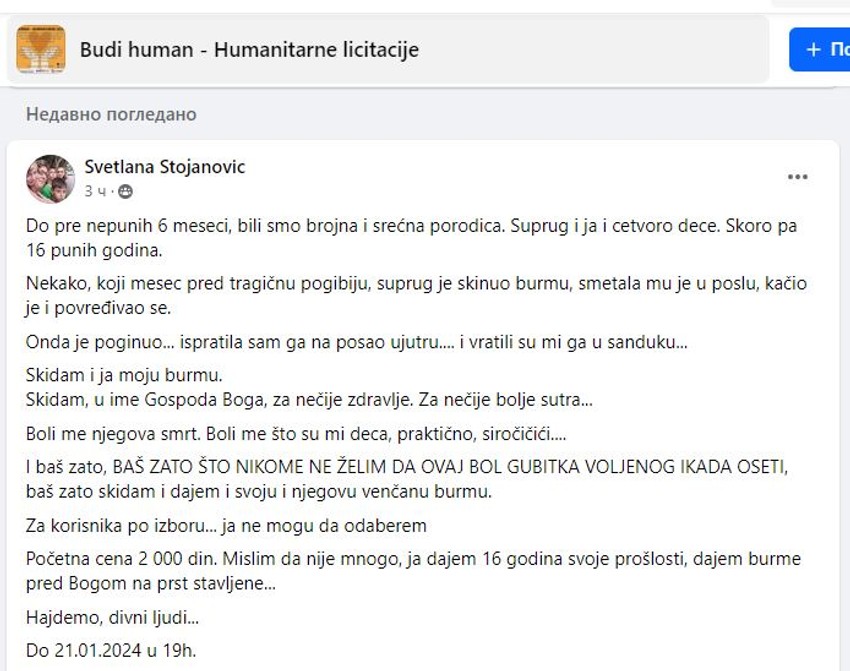 Svetlanin oglas na grupi za licitacije