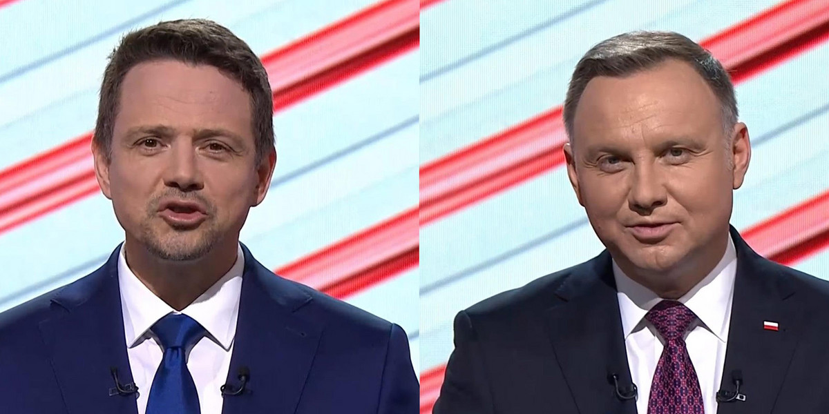 Dwaj kandydaci mający najwyższe wyniki w sondażach - Rafał Trzaskowski i Andrzej Duda.