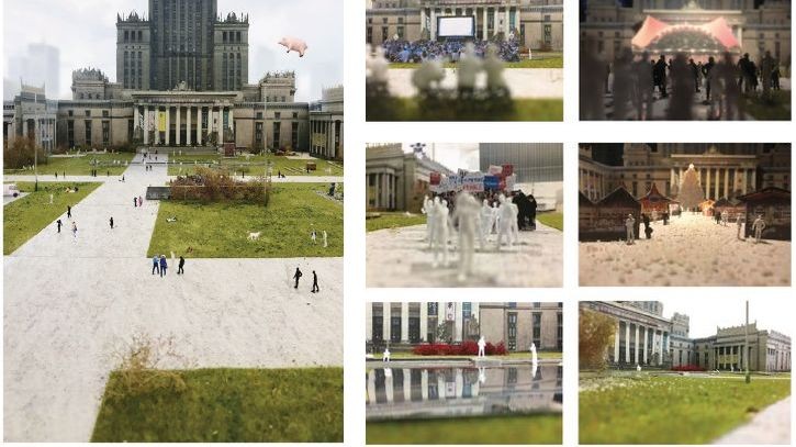 W projekcie zaproponowano zazielenienie znaczącej części placu. Trawniki i przestrzenie zielone obsadzone różnorodną roślinnością znalazły się w miejscach, gdzie przed wojną znajdowały się budynki. Uzupełnia je posadzka z bruku w układzie nawiązującym do przedwojennych ulic. W miejscach, gdzie dawniej znajdowały się dziedzińce kamienic, projekt przewiduje: częściowo zachowanie istniejących posadzek lub wykorzystanie materiałów z innych miejsc dzisiejszego placu – a częściowo zazielenienie (np. dwa zagajniki), jeden z dziedzińców byłby miejscem ekspozycji rzeźb a kilka „podwórzy” mieliby zaprojektować użytkownicy placu. 
<br>
Powierzchnia placu została zaprojektowana jako pokonująca różnice wysokości za pomocą łagodnych nachyleń. Trybuna honorowa ma zostać odtworzona w miejscu, w którym znajduje się obecnie, a w jej sąsiedztwie ma zostać posadzony zagajnik wypełniający część przestrzeni dawnego podwórza, której resztę mają zająć kwiaty. Kandelabry mają zostać umieszczone w różnych miejscach placu.