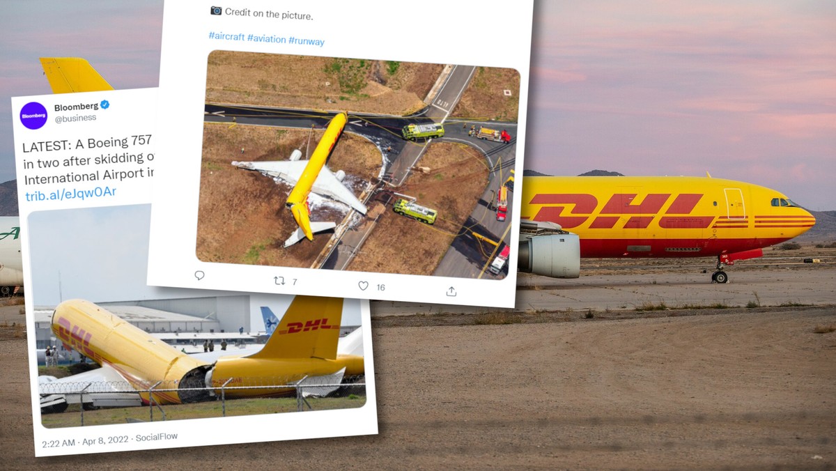 Dramat na lotnisku. Samolot DHL przełamał się na dwie części [NAGRANIA]