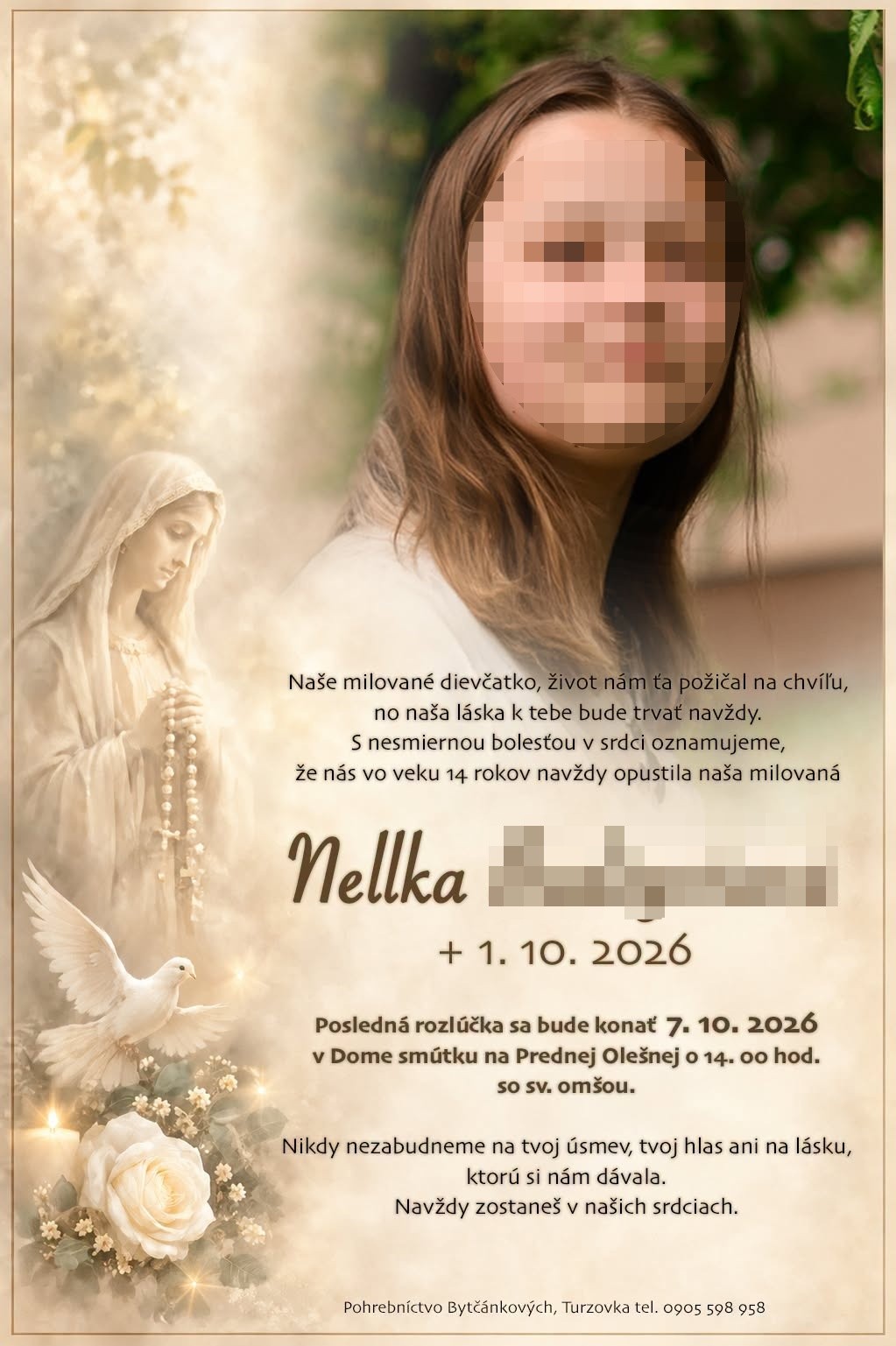 Nellka († 14) zomrela po útoku nožom na základnej škole v Staškove. 