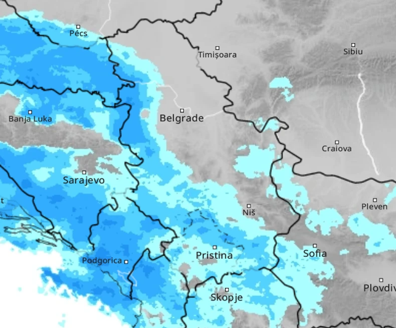 Kiša u Srbiji u 13h u nedelju