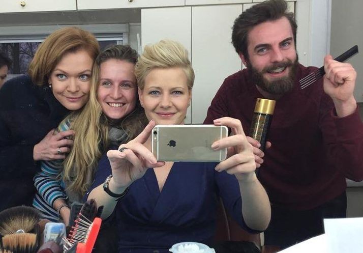 Małgorzata Kożuchwska i Daria Widawska na planie 'Prawa Agaty'