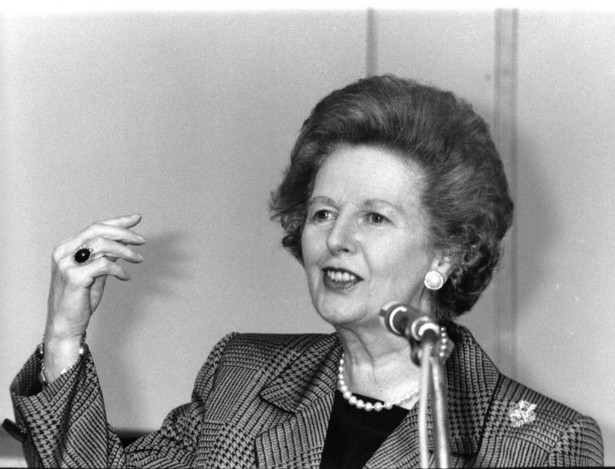 Margaret Thatcher przemawia 1 lipca 1991 roku w Londynie.