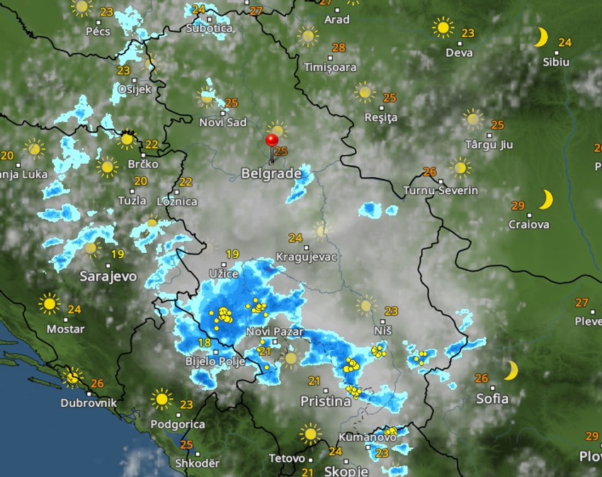 Kretanje nevremena u 19 časova